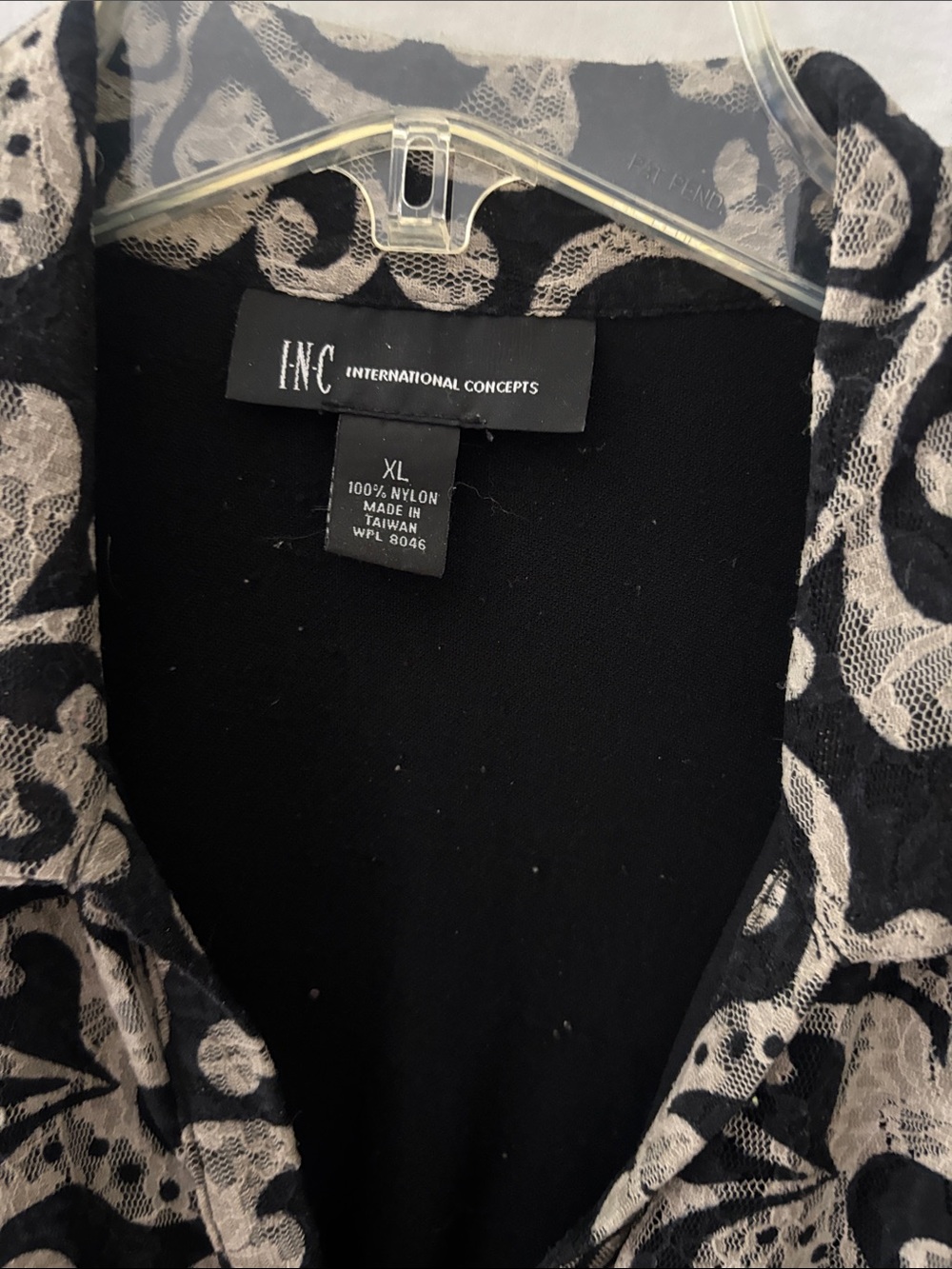 INC International Concepts Black and Beige Lace Print Blouse